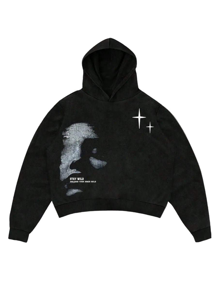 Manfinity Streetrush Men's Face & Letter Print , Casual Minimalist Graphic Streetwear Pullover Sweatshirt2025 Black