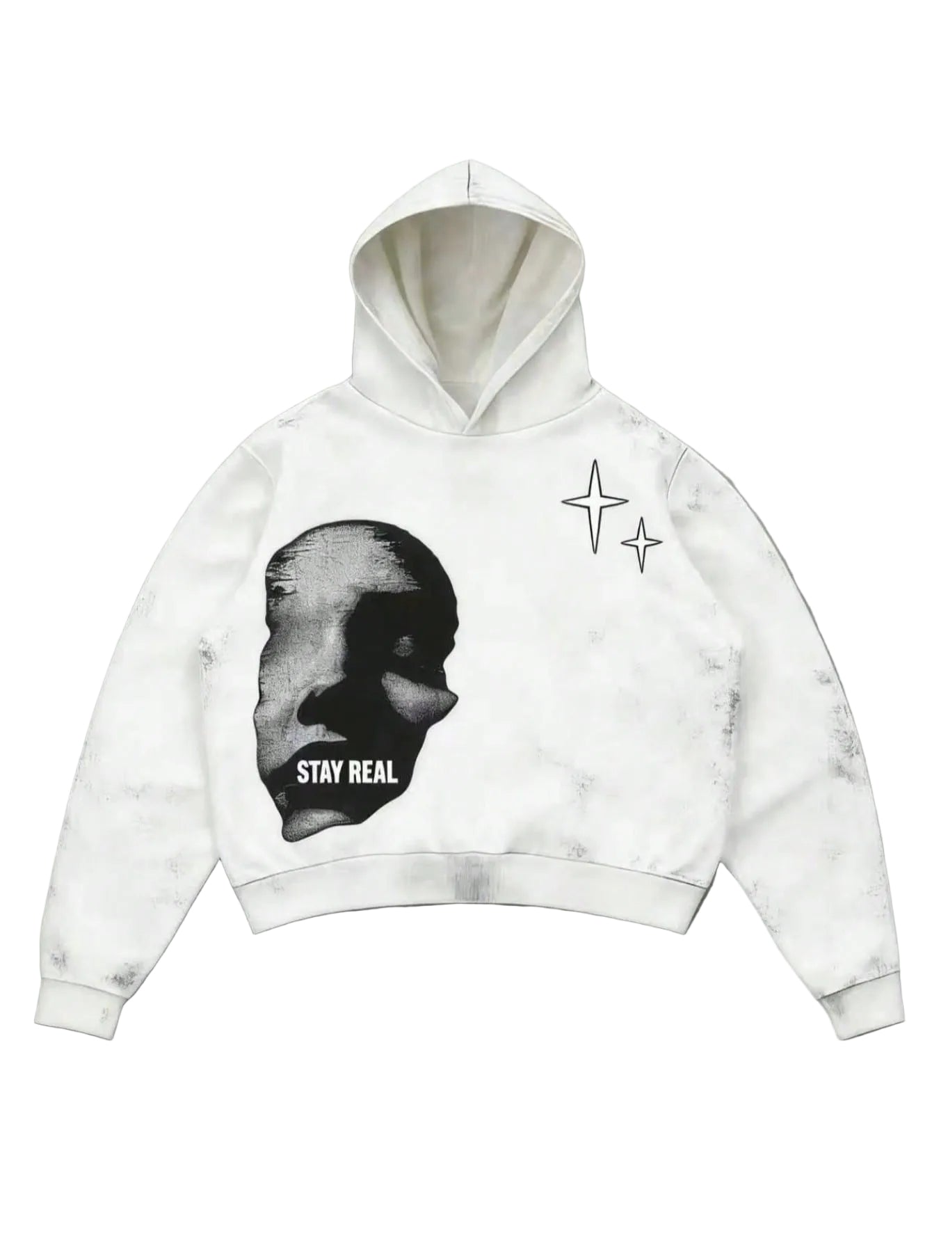 Manfinity Streetrush Men's Face & Letter Print , Casual Minimalist Graphic Streetwear Pullover Sweatshirt2025 White