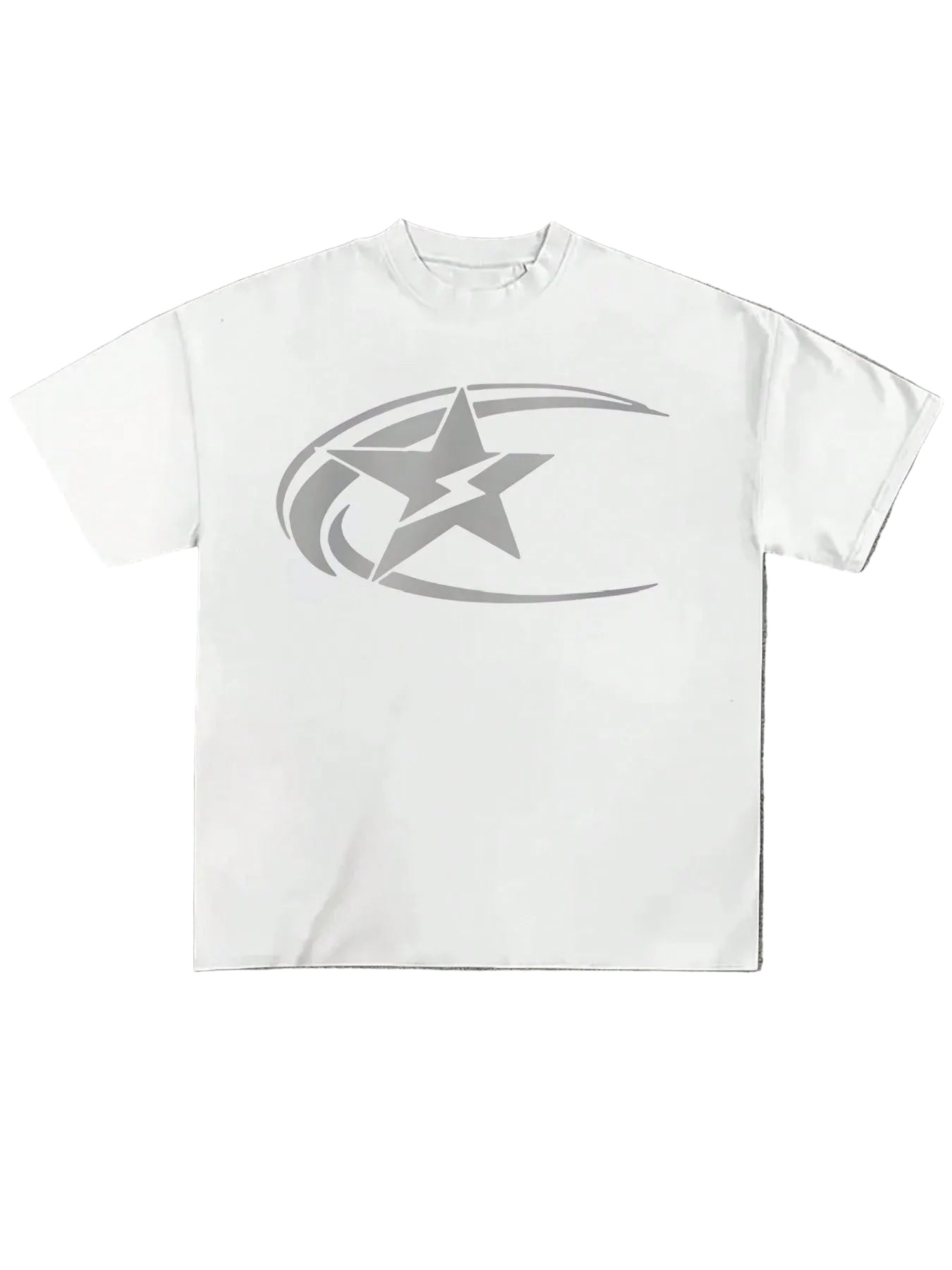 Plus Size Men's,Y2k Plus Star Print Tee ,(1 Pcs )100% Cotton Casual Printed T-Shirt,Crew Neck Short Sleeve,220g  Cotton T-Shirt,For Going Out,Gift,Summer,Unisex White