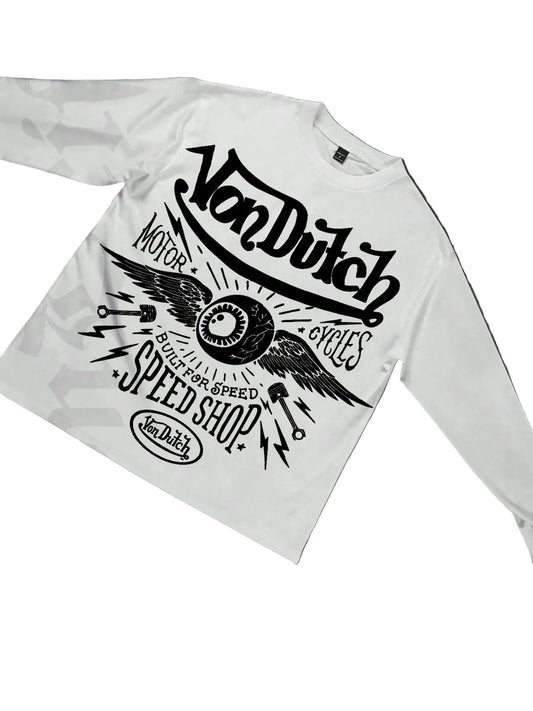 NeonDrift Halloween, Christmas, Thanksgiving Gifts: Men's Long-Sleeve T-Shirt, 250g Cotton Graphic T-Shirt, Men's Fashionable Hip-Hop Style - Long-Sleeve T-Shirt, Funny Vintage Shirt, Regular Fit, Street Style, Digital Printing, Ideal Gift White