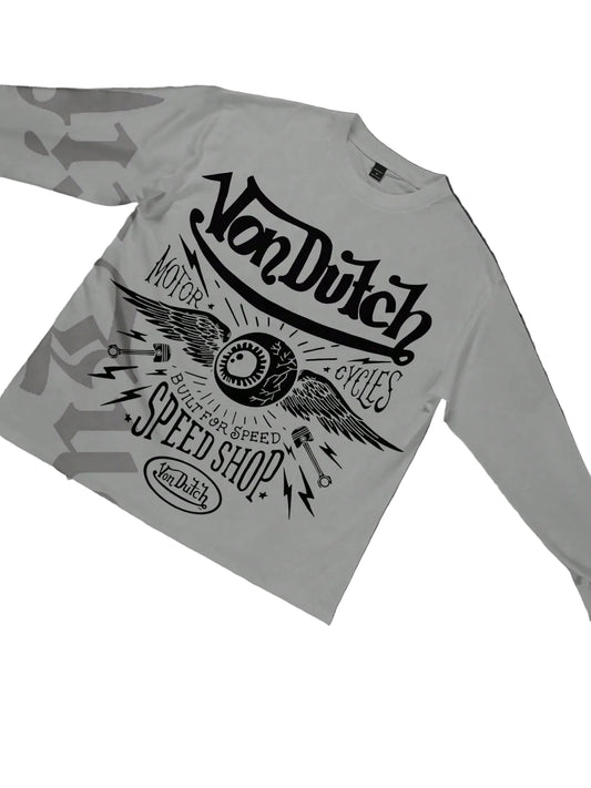 NeonDrift Halloween, Christmas, Thanksgiving Gifts: Men's Long-Sleeve T-Shirt, 250g Cotton Graphic T-Shirt, Men's Fashionable Hip-Hop Style - Long-Sleeve T-Shirt, Funny Vintage Shirt, Regular Fit, Street Style, Digital Printing, Ideal Gift Light Grey