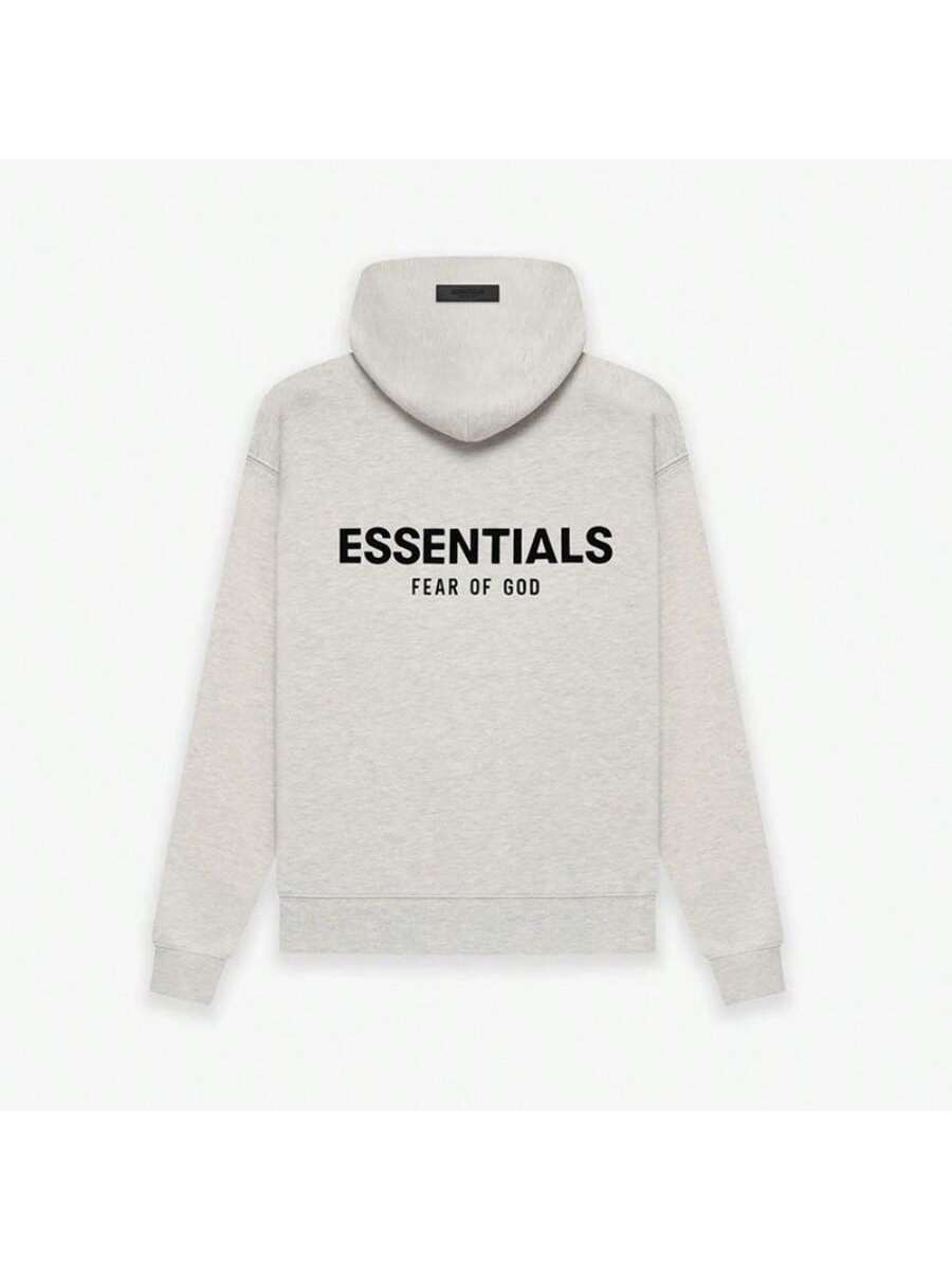 Essentials Autumn Winter Hoodie - Loose Drop Shoulder Hooded Sweatshirt For Women/Men | Vintage Flocking + Breathable Tech | Warm Cotton Flocking LIGHT OATMEAL