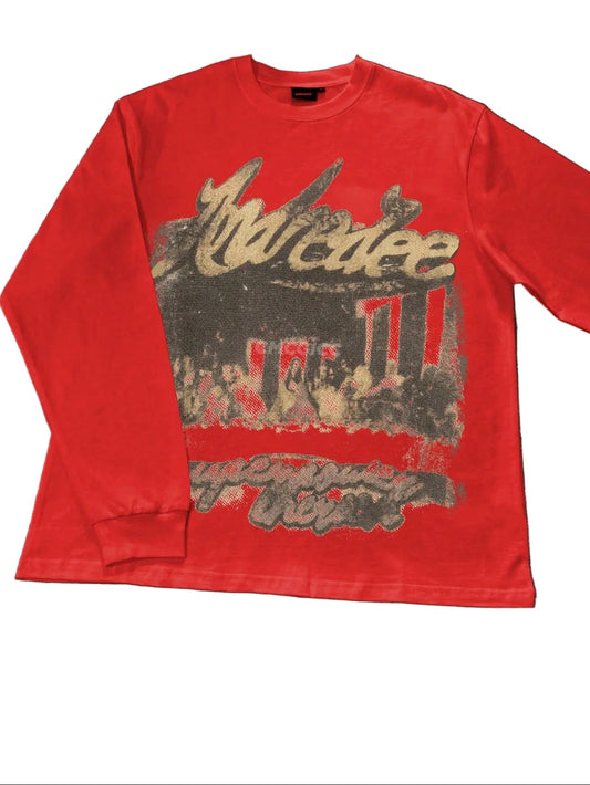 EMCGICC Manfinity Y2k Long Sleeve Shirts ,Graphic T Shirt Cotton 250g,Fashionable Hip-Hop For Men -  Long Sleeve T-Shirts, Funny Vintage Shirts,Regular Fit, Street Style, Digital Print,  Ideal Gift Red