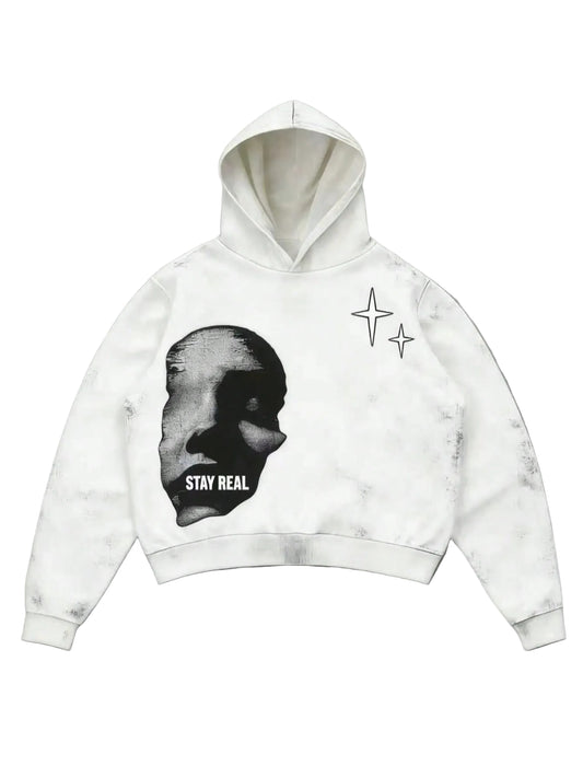 Manfinity Streetrush Men's Face & Letter Print , Casual Minimalist Graphic Streetwear Pullover Sweatshirt2025 White