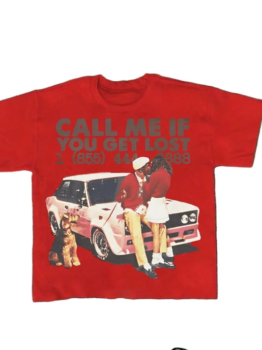 Plus Size Retro Car-Themed Romantic Graphic Tee,Casual Digital Print Pure Heavy Cotton T Shirt,220g Cotton T-Shirt,Gift,Summer,Unisex Red
