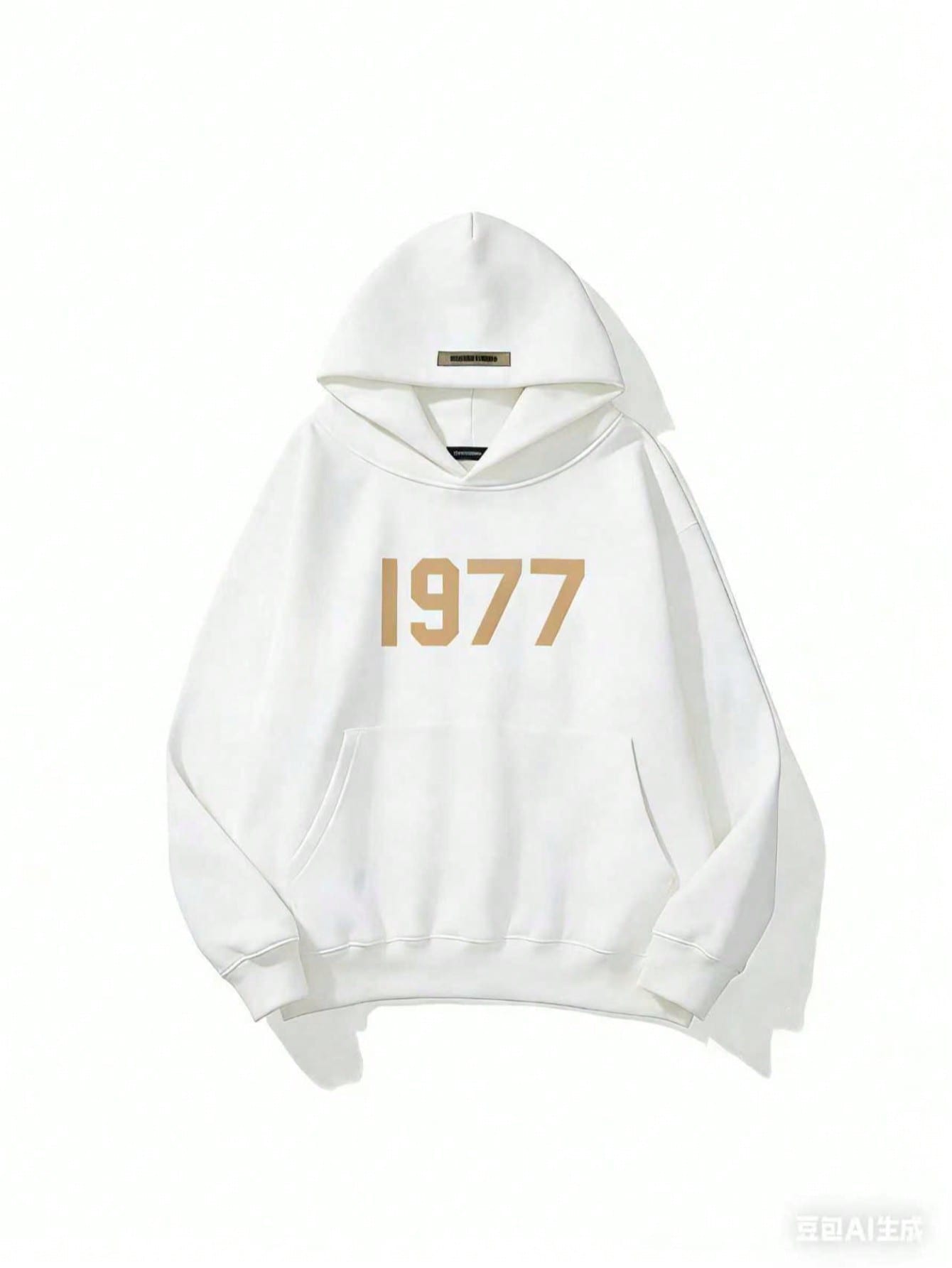 High Street Style 1977 Letter Printed Hoodie - Men's Loose Fit Casual Hooded Sweatshirt-2025 Bright White