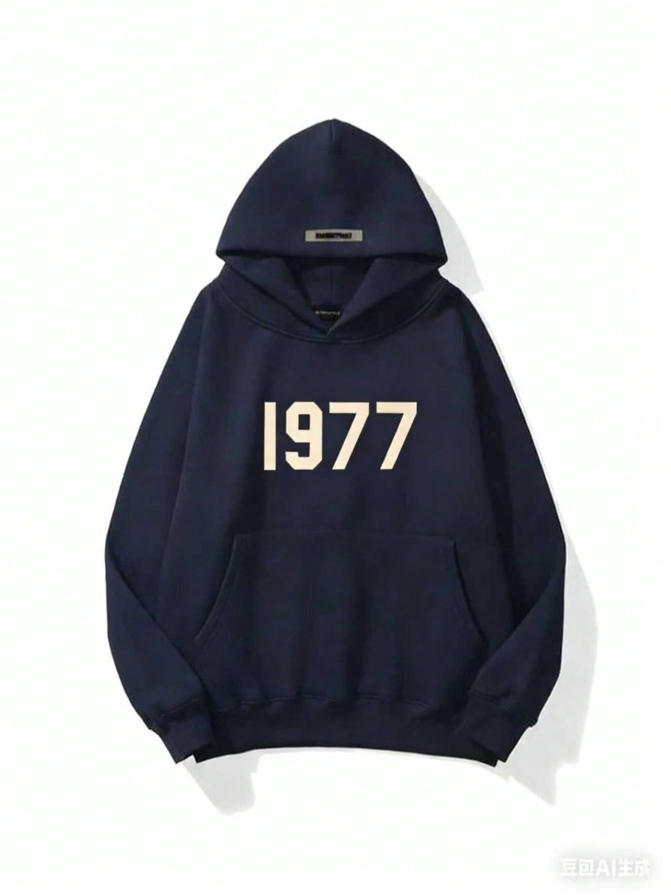 High Street Style 1977 Letter Printed Hoodie - Men's Loose Fit Casual Hooded Sweatshirt-2025 Navy Blue