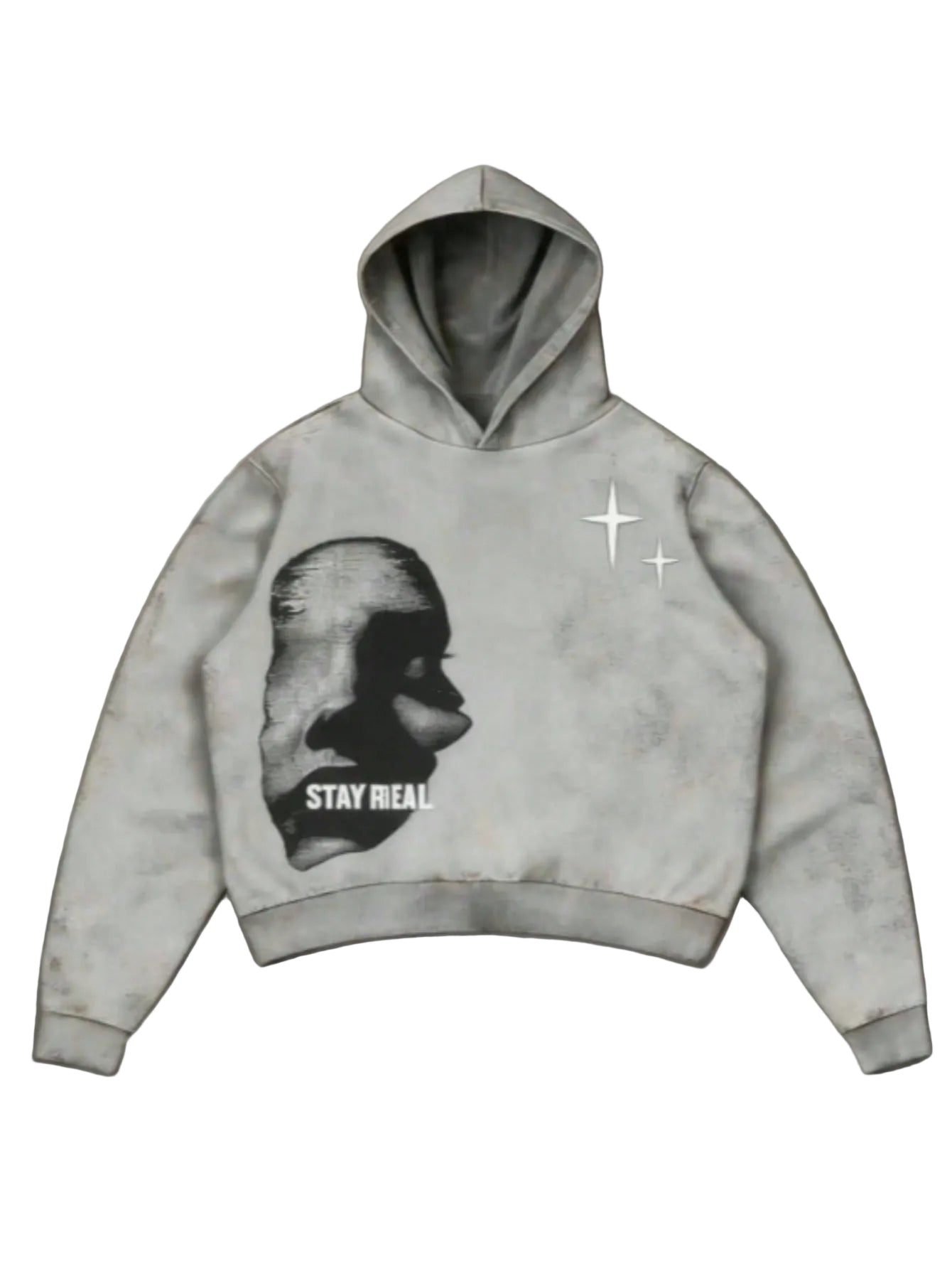 Manfinity Streetrush Men's Face & Letter Print , Casual Minimalist Graphic Streetwear Pullover Sweatshirt2025 Light Grey