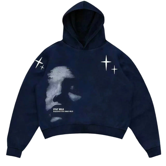 Manfinity Streetrush Men's Face & Letter Print , Casual Minimalist Graphic Streetwear Pullover Sweatshirt2025 Navy Blue